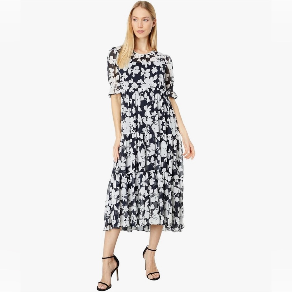 Tommy Hilfiger Short Sleeve Sunday Silhouette Chiffon Dress Sky Captain/Ivory
